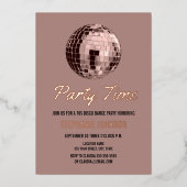 Dusty Roos Retro 70s Disco Ball Birthday Party Folie Uitnodiging (Voorkant)