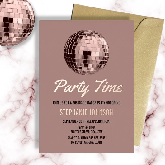 Dusty Roos Retro 70s Disco Ball Birthday Party Folie Uitnodiging