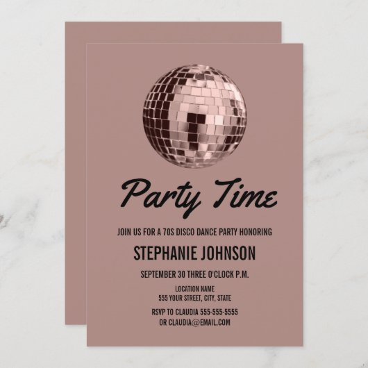 Dusty Roos Retro 70s Disco Ball Birthday Party Kaart (Voorkant / Achterkant)