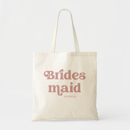 Dusty Roos Retro Boho Typografie | bruidsmeisje Tote Bag (Voorkant)