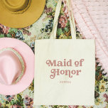 Dusty Roos Retro Boho Typografie | Eredienster Tote Bag<br><div class="desc">Deze trendy,  eenvoudige canvas tas heeft de woorden "Maid of Honor" in retro stoffige roos roze typografie,  samen met een ruimte voor haar naam,  en is het perfecte boho cadeau voor leden van uw bruidsfeestje.</div>