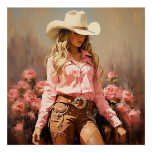 Dusty Roos Rodeo: Cowgirl kunst aan de muur Perfect Poster