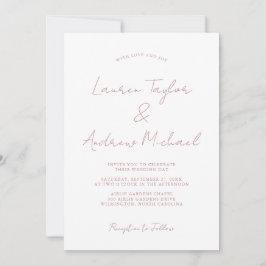 Dusty Roos Romantic Modern Wedding Invitation Kaart