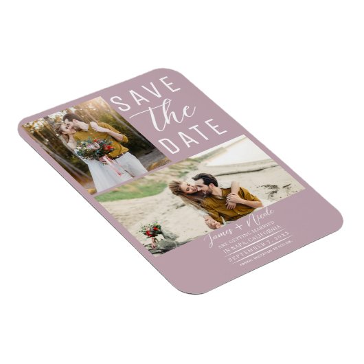 Dusty Roos Roze 2 foto's Save the Date Wedding Magneet (Rechterzijde)