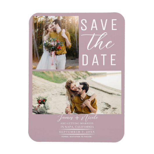 Dusty Roos Roze 2 foto's Save the Date Wedding Magneet (Verticaal)