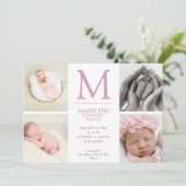 Dusty Roos Roze 4 Foto Collage Newborn Girl Birth Aankondiging (Staand voorkant)