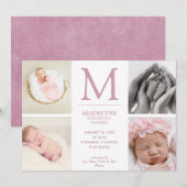 Dusty Roos Roze 4 Foto Collage Newborn Girl Birth Aankondiging (Voorkant / Achterkant)