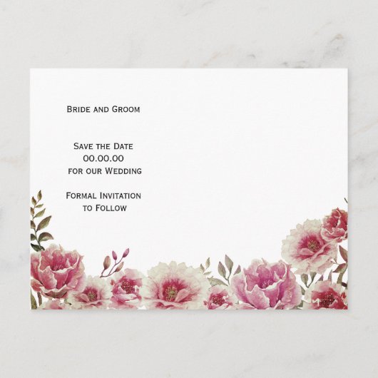 Dusty roos roze bloemen bruiloft Bespaar op datum Aankondigingskaart (Achterkant)