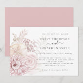 Dusty Roos Roze Bloemen Bruiloft Uitnodiging (Voorkant / Achterkant)