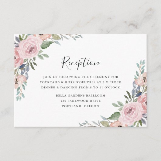 Dusty Roos roze bloemenbruiloft receptie Informatiekaartje (Voorkant)