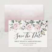 Dusty Roos Roze Blush Floral Save the Date (Voorkant / Achterkant)