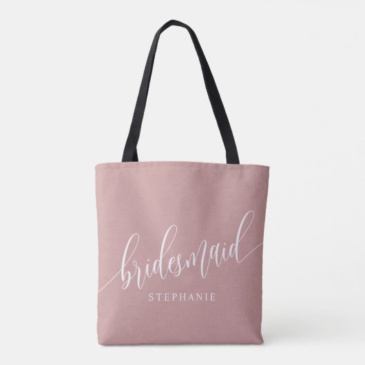 Dusty Roos Roze Bruidsmeisje Modern Script Tote Bag (Achterkant)