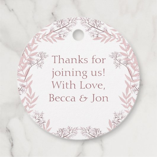 Dusty Roos roze bruiloft botanisch Bedankjes Labels (Achterkant)