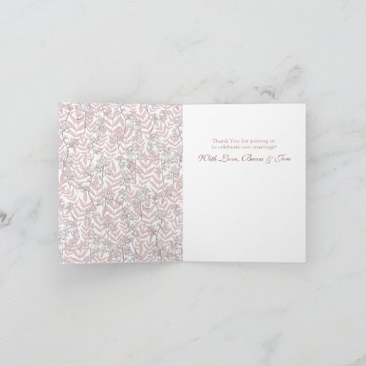 Dusty Roos roze bruiloft  botanisch Bedankkaart (Binnen)