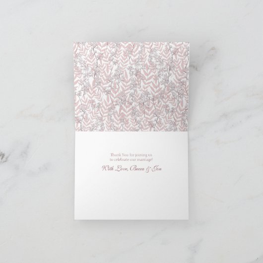 Dusty Roos roze bruiloft  botanisch Bedankkaart (Binnen)