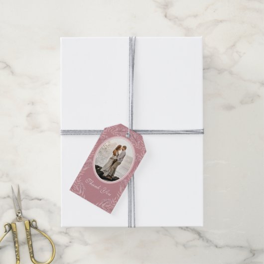 Dusty Roos roze bruiloft  botanisch Cadeaulabel (Met Touw)