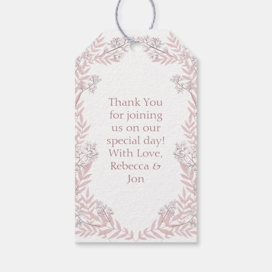 Dusty Roos roze bruiloft botanisch Cadeaulabel (Achterkant)