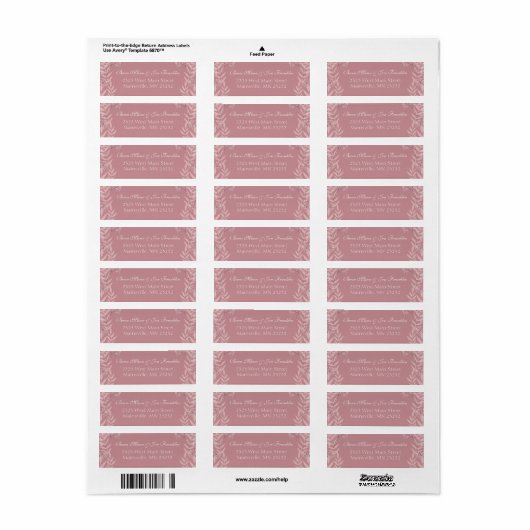 Dusty Roos roze bruiloft  botanisch Etiket (Full Sheet)