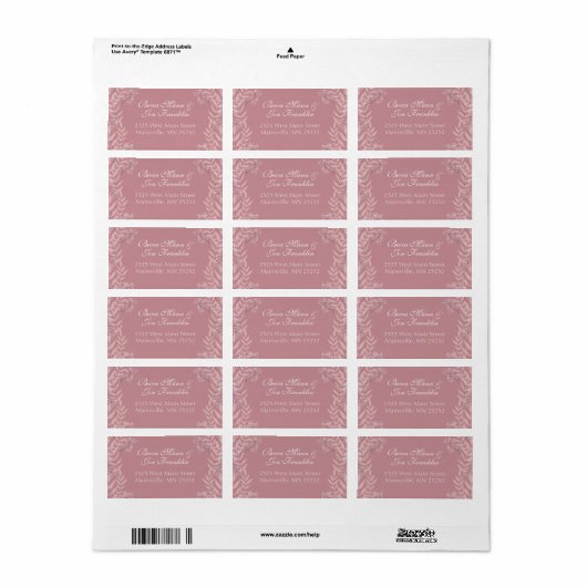 Dusty Roos roze bruiloft  botanisch Etiket (Full Sheet)