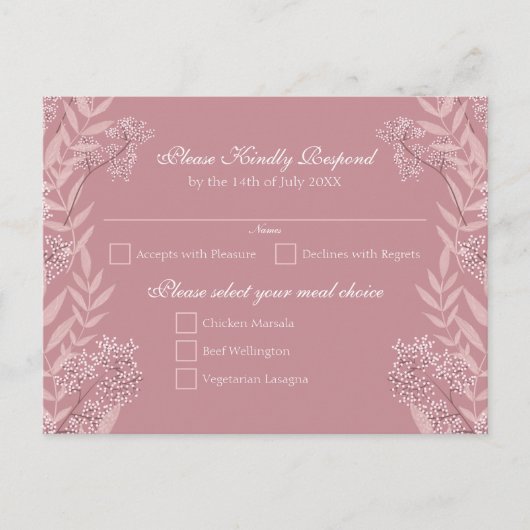 Dusty Roos roze bruiloft  botanisch Feestdagenkaart (Voorkant)