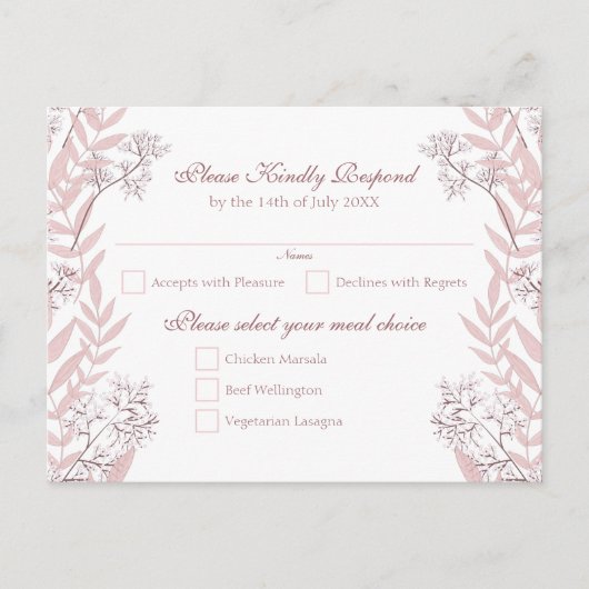 Dusty Roos roze bruiloft  botanisch Feestdagenkaart (Voorkant)