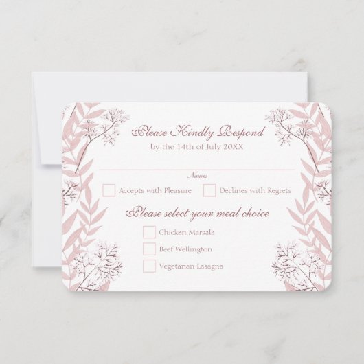 Dusty Roos roze bruiloft botanisch Kaart (Voorkant)