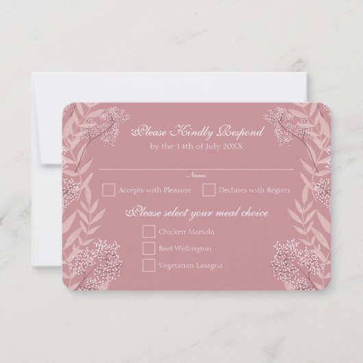 Dusty Roos roze bruiloft  botanisch Kaart (Voorkant)