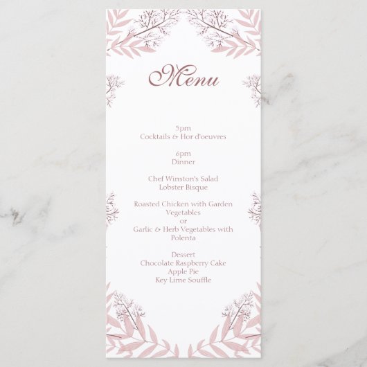 Dusty Roos roze bruiloft  botanisch Menu (Voorkant)