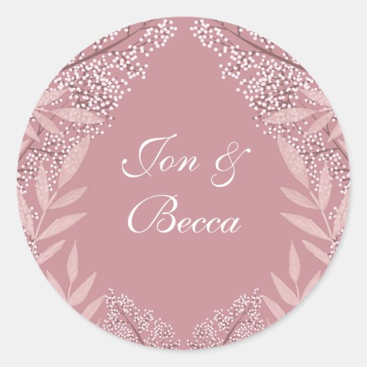 Dusty Roos roze bruiloft  botanisch Ronde Sticker (Voorkant)