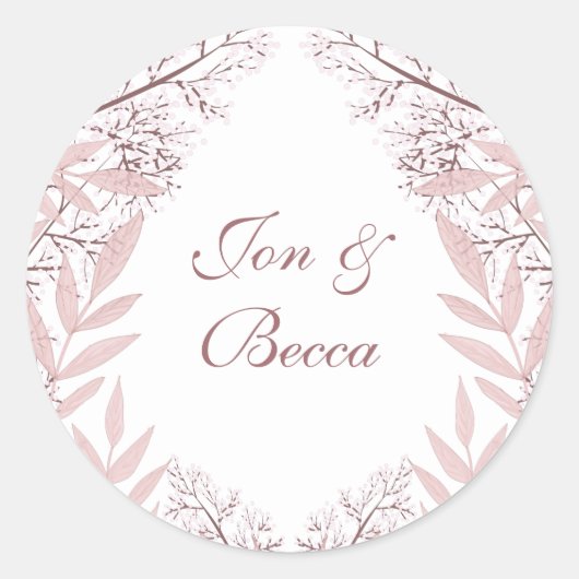 Dusty Roos roze bruiloft  botanisch Ronde Sticker (Voorkant)