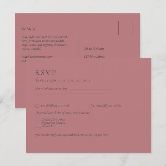 Dusty Roos Roze Bruiloft Briefkaart (Voorkant / Achterkant)