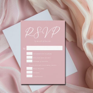 Dusty Roos Roze bruiloft maaltijd keuzes RSVP Kaartje