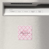 Dusty Roos Roze Damask Monogram met naam Magnet (Insitu (Vaatwasser))