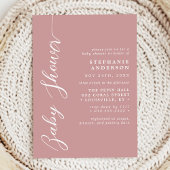 Dusty Roos Roze Eenvoudig Modern Script Baby showe Kaart
