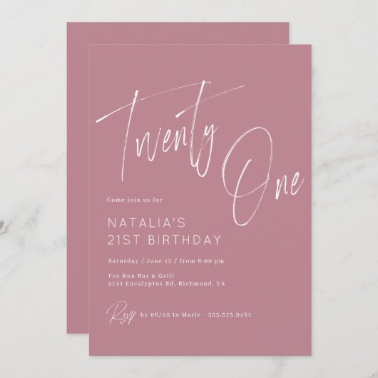 Dusty Roos Roze | Elegant script 21e verjaardag Kaart (Voorkant / Achterkant)