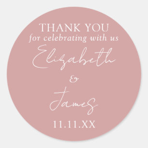 Dusty Roos Roze Elegant Script Wedding Dank je wel Ronde Sticker