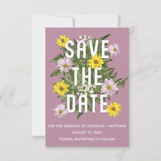 Dusty Roos Roze en gele madeliefjes Save the Date Kaart (Voorkant)