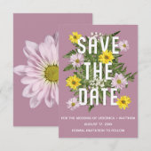 Dusty Roos Roze en gele madeliefjes Save the Date Kaart (Voorkant / Achterkant)