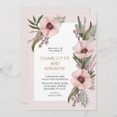 Dusty Roos roze en goudbloederige bruine bruiloft Kaart (Voorkant / Achterkant)