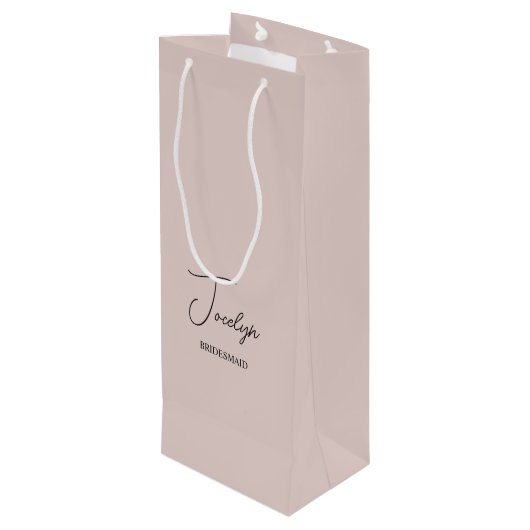 Dusty Roos Roze Gepersonaliseerde Bruiloft Party F Wijn Cadeautas (Achterkant Gekanteld)