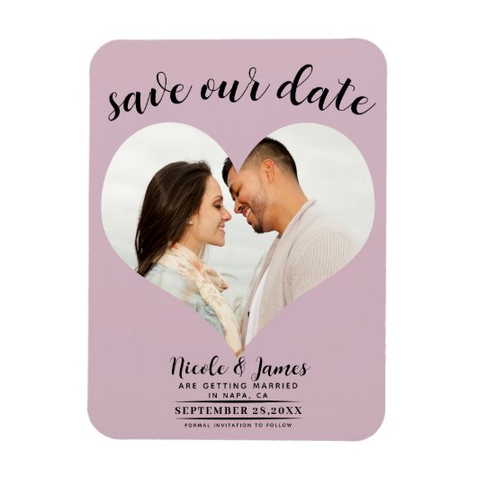 Dusty Roos Roze Hart Foto Bruiloft Save the Date Magneet (Verticaal)