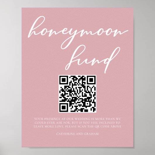 Dusty Roos Roze Huwelijk Honeymoon Fund QR Code Poster (Voorkant)