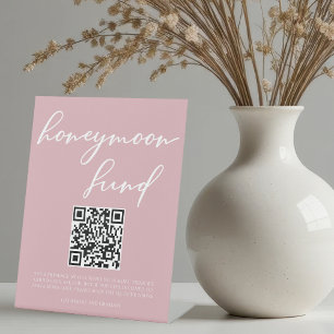 Dusty Roos Roze Huwelijk Honeymoon Fund QR Code Reclamebord Met Voetstuk