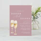 Dusty Roos Roze | Mauve Champagne Verjaardagsdiner Kaart (Staand voorkant)