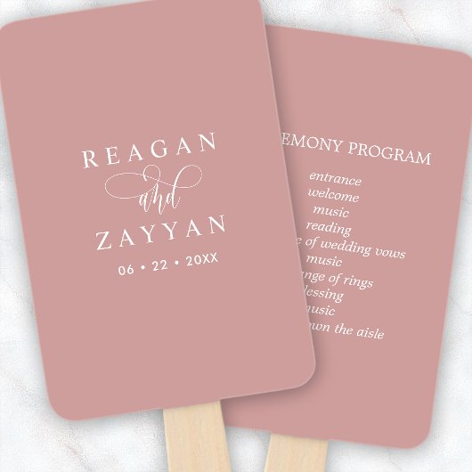 Dusty Roos Roze Minimalistisch huwelijksprogramma Handwaaier