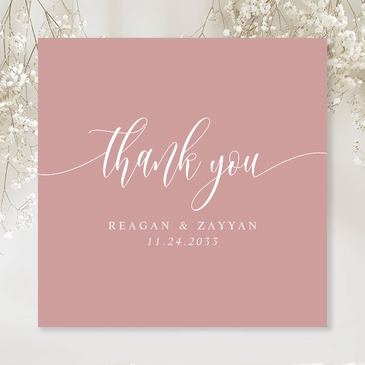 Dusty Roos Roze Minimalistisch Script Bruiloft Bedankkaart