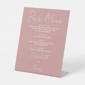 Dusty Roos Roze Minimalistische Script Bar Menu Reclamebord Met Voetstuk (Voorkant)