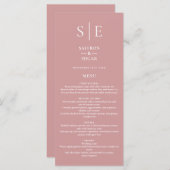 Dusty Roos Roze Monogram Bruiloft Diner Menu (Voorkant / Achterkant)