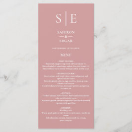 Dusty Roos Roze Monogram Bruiloft Diner Menu