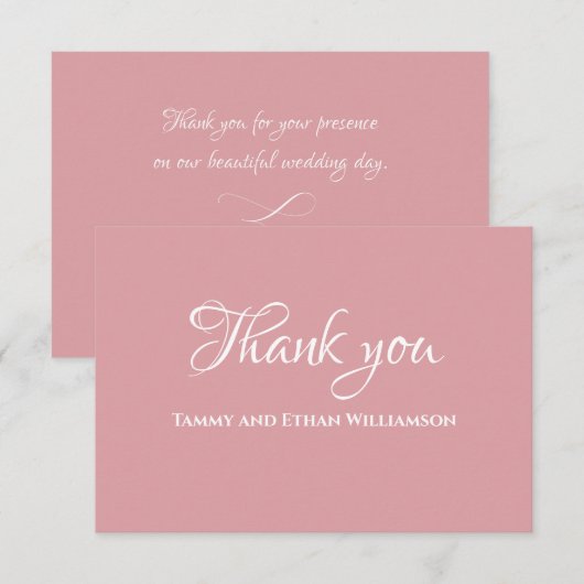 Dusty Roos roze Romantic Simple Elegant Wedding Bedankkaart (Voorkant / Achterkant)